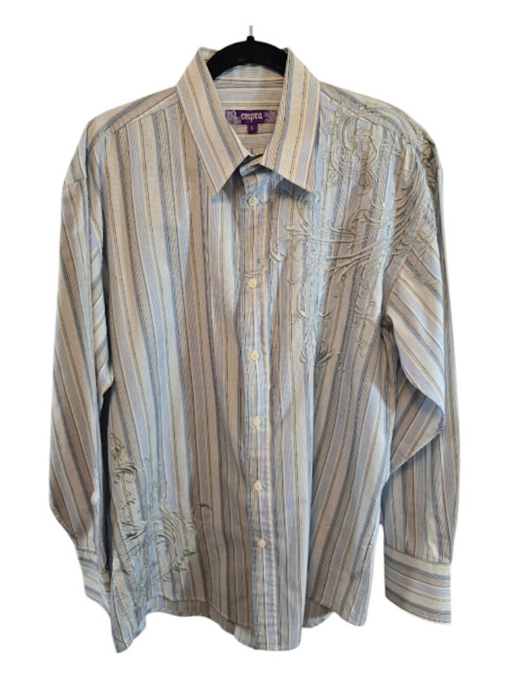 COTTON BLEND EMPRA DETAILED EMBROIDERED STRIPED SHIRT LONG SLEEVE SIZE LARGE